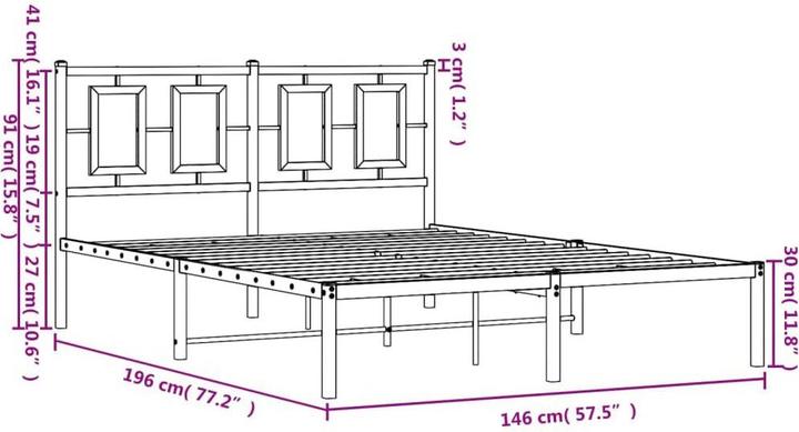 Actual product image vidaXL Bettgestell mit Kopfteil Metallbett Bett Doppelbett Schwarz 140x190cm (140 x 190 cm)