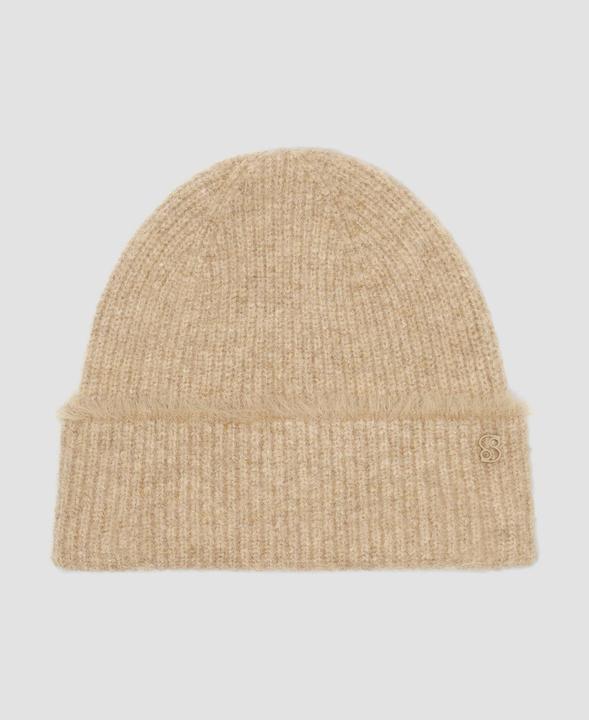 S.Oliver Mütze Wollmix-Strickmütze mit Fransen (One Size)