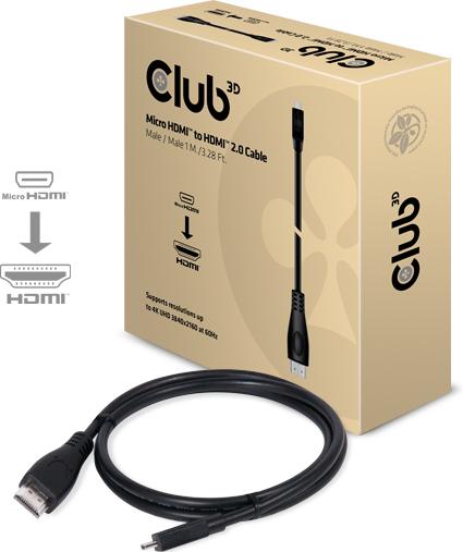 Produktbild Club 3D micro HDMI (Typ D) — HDMI (Typ A) (1 m, HDMI, 2.0)