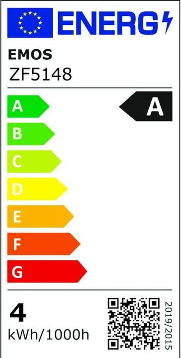 Label énergétique Emos Lampe LED filament A60 / E27 / 3,8 W (60 W) / 806 lm / blanc neutre (E27, 3.80 W, 806 lm, 1 x, A)