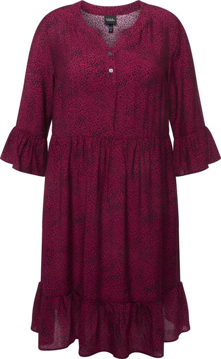 Image du produit Ulla Popken Robe midi à col tunisien et manches 3/4, ligne en A et motif à pois (50, 52)
