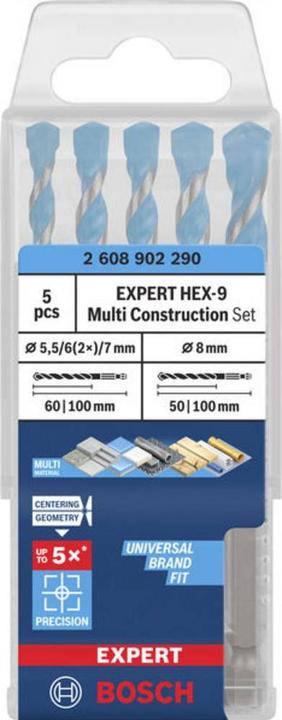 Produktbild Bosch Professional Zubehör EXPERT HEX-9 Multi Construction Bohrer-Set, 5,5/6/6/7/8 mm, 5-tlg. (5.5, 6, 7, 8)