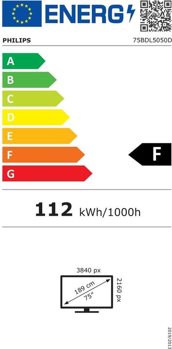 Label énergétique Philips 75IN LCD ADS 4K 38402160 16:9 (3840 x 2160 pixels, 75")