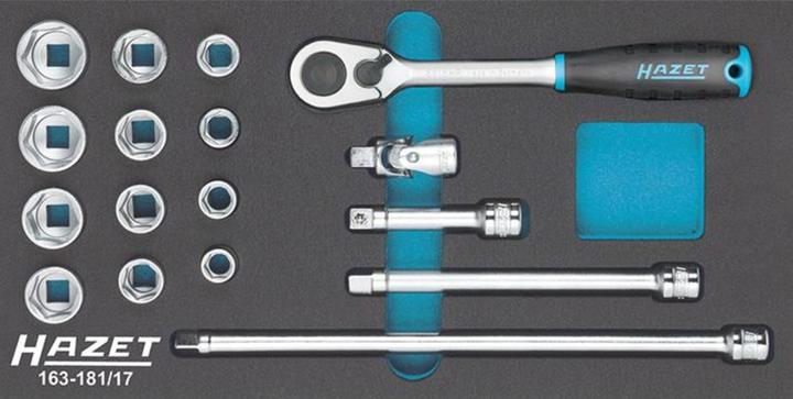Produktbild HAZET Steckschlüssel Satz 163-181/17 ∙ Vierkant10 mm (3/8 Zoll) ∙ Aussen Sechskant-Tractionsprofil ∙… (10  mm, 11 mm, 12 mm, 13 mm, 14 mm, 15 mm, 16 mm, 17 mm, 18 mm, 19 mm, 20 mm, 21 mm, 22 mm)