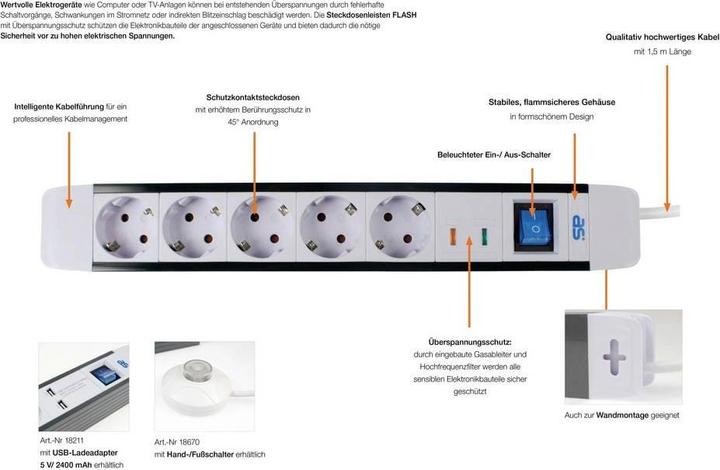 Actual product image As - Schwabe Power strip (6x, CEE 7/3, 1.50 m)
