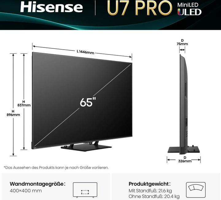 Image du produit Hisense TV 65U7Q PRO (65", LED, 4K)