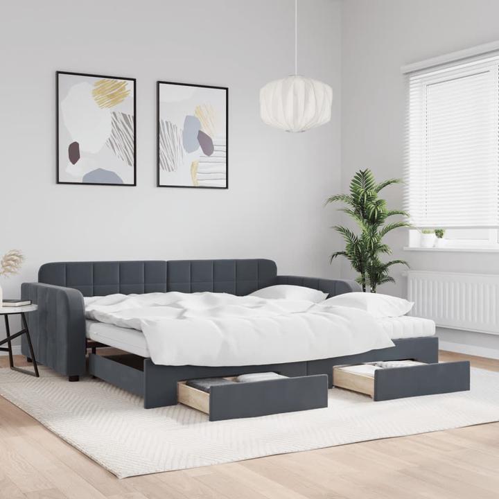 Produktbild vidaXL Tagesbett Ausziehbar Schubladen Schlafsofa Bett Dunkelgrau 100x200cm Samt