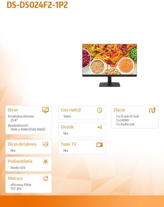 Image du produit Hikvision DS-D5024F2-1P2 Moniteur 60,96cm (24") (1920 x 1080 pixels, 23.80")