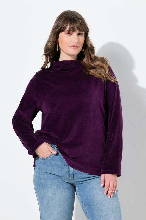 Produktbild Ulla Popken Samt-Sweatshirt, A-Linie, Stehkragen, Langarm (42)