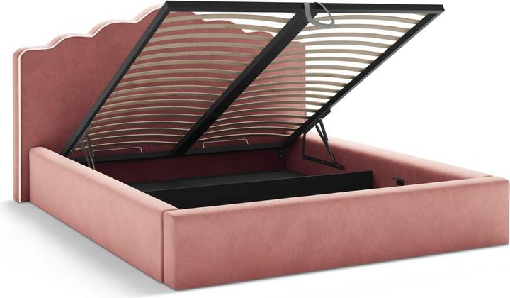 Actual product image Micadoni Velvet Storage Bed With Headboard, "Dream", Ivory and Pink, 222x220x122 Made in Europe (180 x 200 cm)