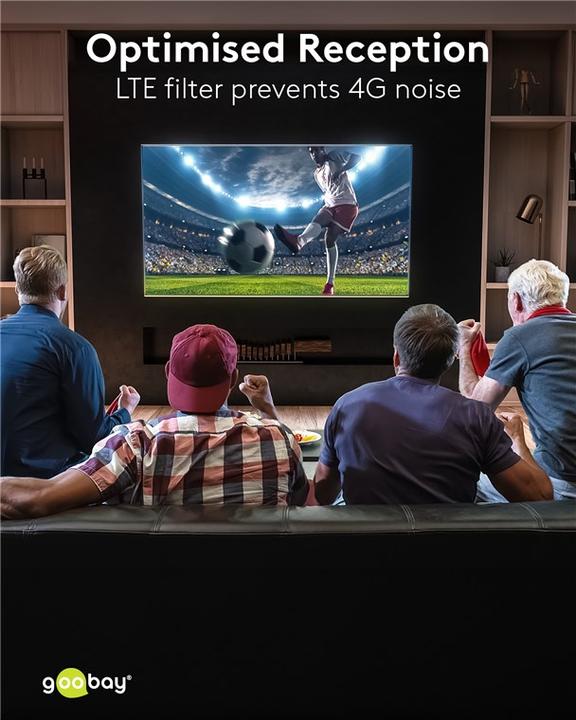 Image du produit Goobay Antenne intérieure ultraplate Full HD DVB-T, filtre LTE/4G inclus, noir (Antenne d'intérieur, 16 dB, DVB-T / -T2)