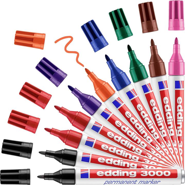 Image du produit Edding 4-3000-10999 Marqueurs permanents Noir, Rouge, Bleu, Vert, Orange, Gris