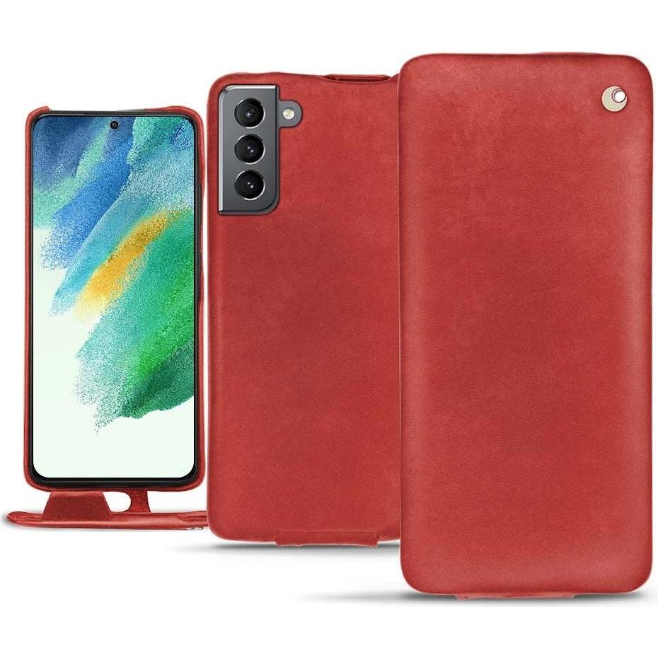 Noreve Lederschutzhülle vertikal (Samsung Galaxy S21 FE), Smartphone Hülle, Rot