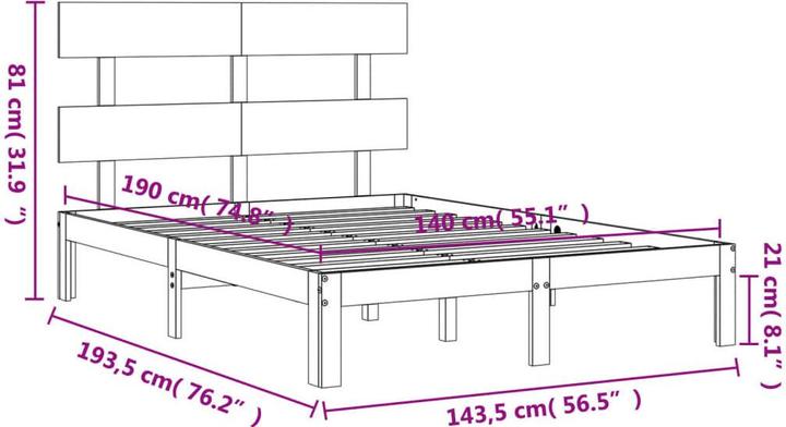 Produktbild VidaXL Massivholzbett mit Kopfteil 140x190 cm (140 x 190 cm)