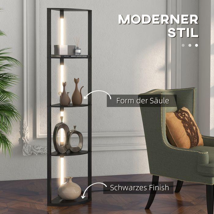 Image du produit Swisshandel24 Lampadaire LED, étagère d'angle, dimmable, 4 étagères, lumière blanc chaud, 41x30x164cm, noir (1530 lm)
