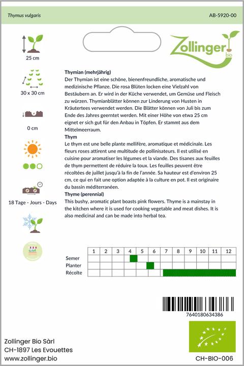 Immagine prodotto Zollinger Bio Timo (perenne)