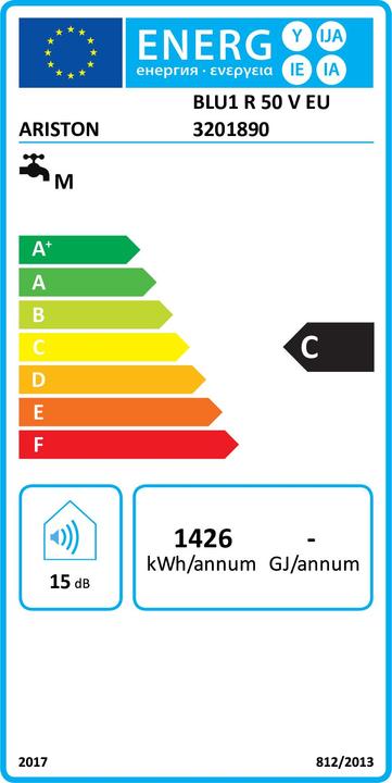 Energy Label Ariston BLU1 R 50 V Vertical Boiler System Blue, White