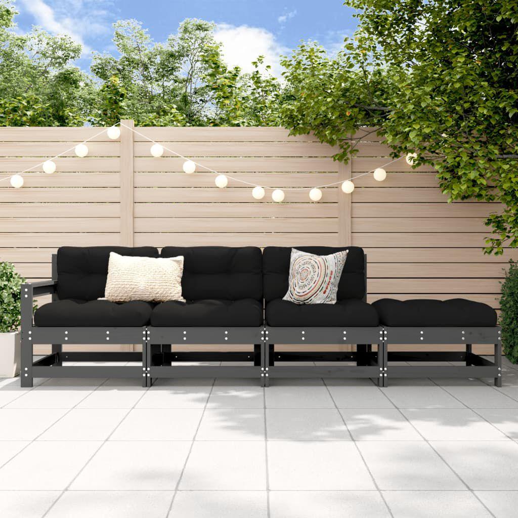 Thumbnail - VidaXL, Gartenlounge, 4-tlg. Garten-Lounge-Set Grau Massivholz Kiefer,Farbe