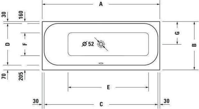 Actual product image Duravit Rectangular whirlpool tub HAPPY D.2 150 l 1700x700 we 1 RS li Combi-System P (150 l, 170 cm, 70 cm)