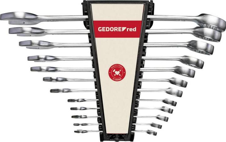 Actual product image Gedore Red red Combination spanner set, 10 pieces, SW 8-22, chrome vanadium steel, silver (10 mm, 19 mm, 29 mm, 7 mm, 8 mm)