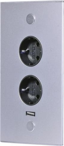 Thebo Hoekcontactdooselement RIVA 2f wandcontactdoos, 1 USB-poort, roestvrij staal, 2m