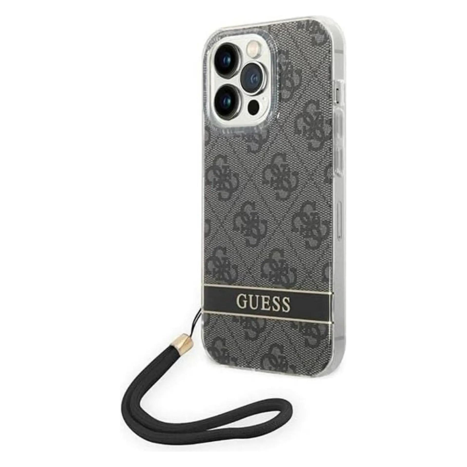 Guess GUOHCP14LH4STK IPhone 14 Pro 6, 1" Czarny/black Hardcase 4G Print Strap (Apple IPhone 14 Pro), Smartphone Hülle, Schwarz
