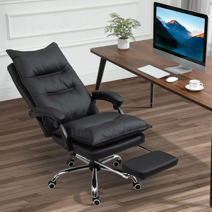Image du produit Swisshandel24 Chaise de bureau avec repose-pieds Similicuir noir (55 - 63 cm)
