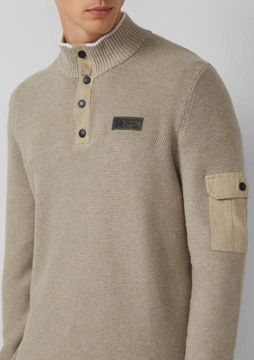 Produktbild s.Oliver Strickpullover Strickpullover aus Baumwolle mit Troyer-Kragen und Strukturmix (L)