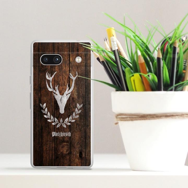 Produktbild DeinDesign Silikon Hülle für Google Pixel 7a Handyhülle Case Smartphone Schutzhülle Hirsch Holz Holzoptik (Google Pixel 7a)