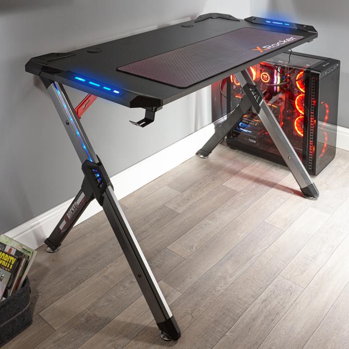 Actual product image X Rocker lynx ultimate gaming desk with vibrant rgb led side lighting
