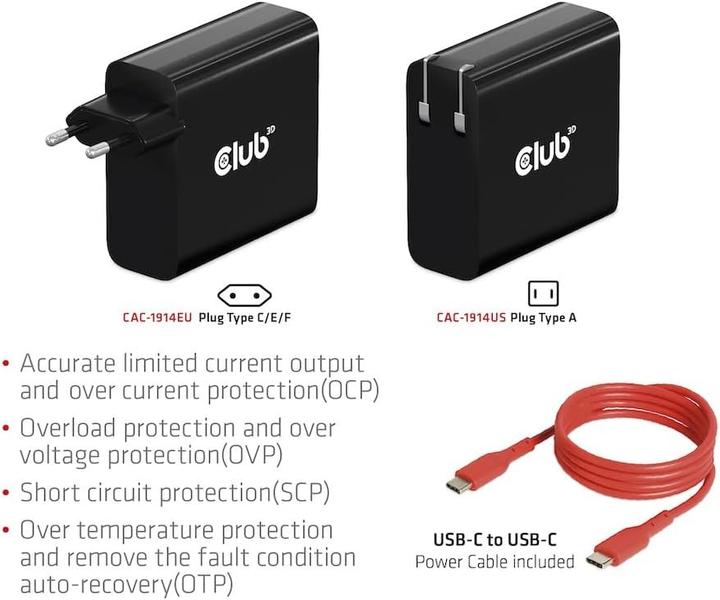 Productafbeelding Club 3D Club3D Lader 1xUSB Type C, PD 140W detailhandel (140 W, 1 portie)
