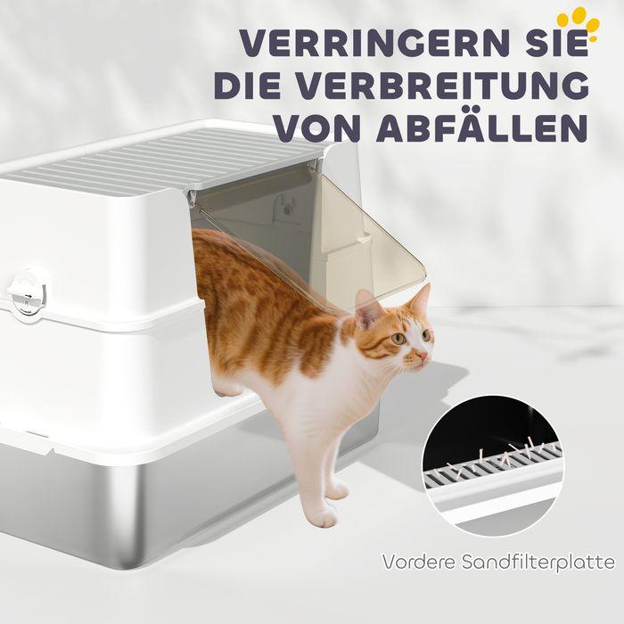 Produktbild Swisshandel24 Katzentoilette, Edelstahl, XL-Innenraum, mit Schaufel, Hellgrau (Katzenklo geschlossen)