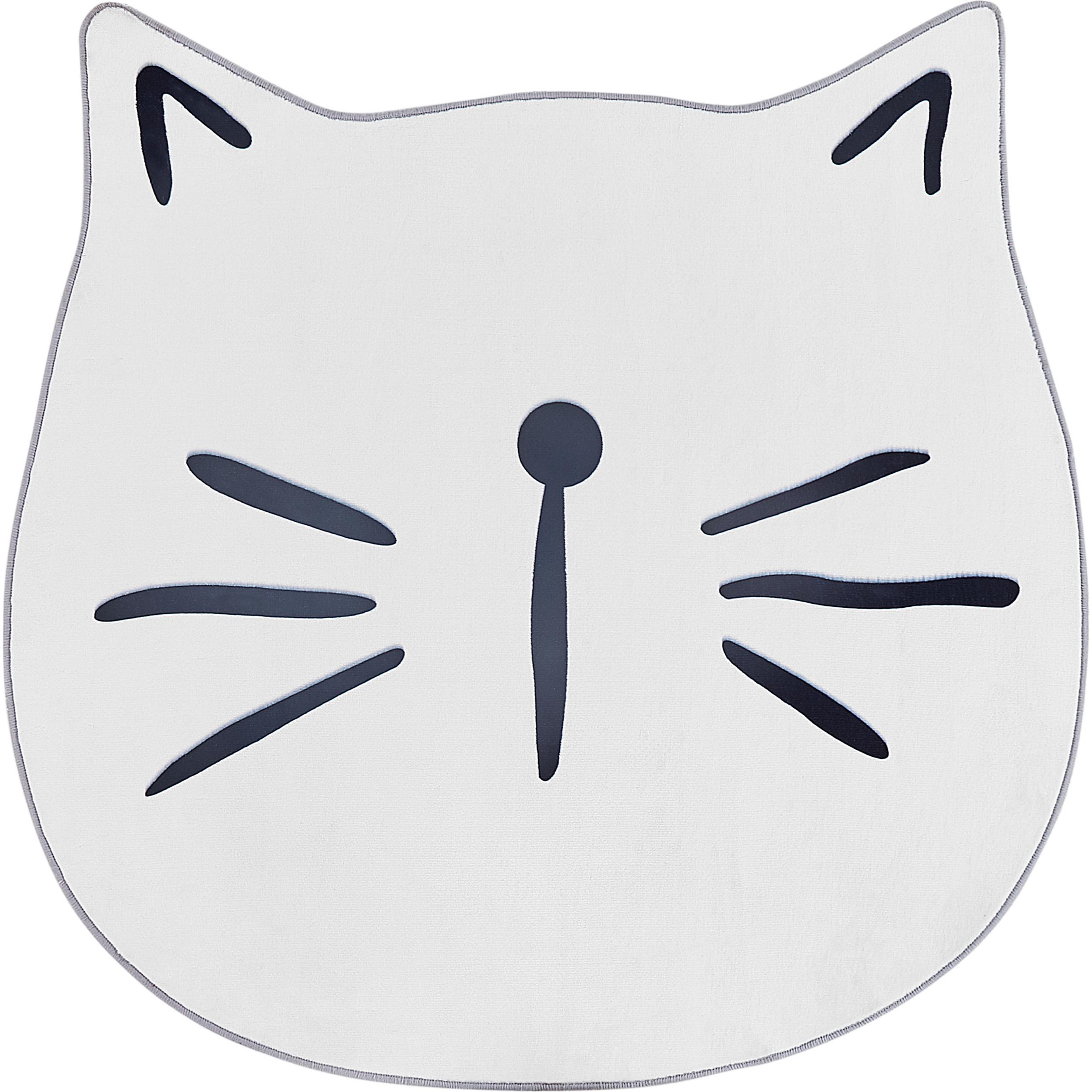 Thumbnail - Beliani, Kinderteppich, Kinderteppich weiss ⌀ 100 cm Katzenmotiv Kurzflor KITTY (Ø 100 cm)