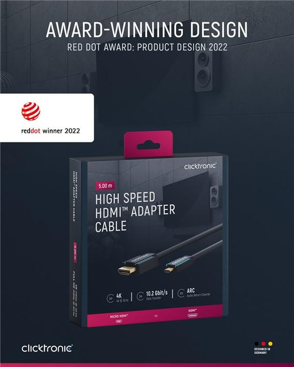 Image du produit clicktronic micro HDMI (Typ D) — HDMI (Typ A) (5 m, HDMI, 2.0)