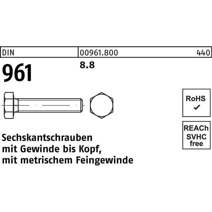 Schrauben, Sechskantschraube DIN 961 VG M 30 x2 x 90 8.8 (10 Schrauben pro Stück)