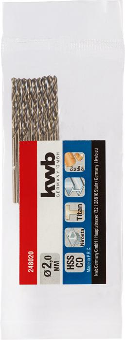 Actual product image kwb 248020 HSS-Co twist drill 1 piece 2 mm total length 49 mm M35 DIN 338 cylindrical drill bit (2 mm)