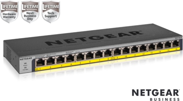 Actual product image Netgear Switch 16x GE GS116LP-100EUS unmanaged (16 Ports)