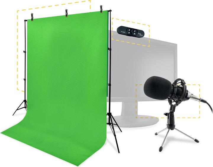 Produktbild Steelplay Pro HD Streamers 4 in 1 Pack Mikrofon + Webcam + Greenscreen + Stative (2 Mpx)