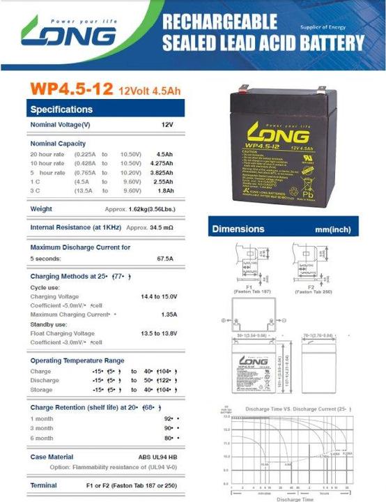 Actual product image Kung Long Akku WP4.5-12, 4,8mm Faston Kontakt (12 V, 4.50 Ah)