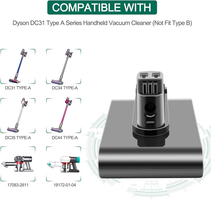 Image du produit Advtronics Batterie de rechange 22,2V pour Dyson DC31
