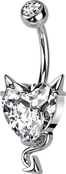 Produktbild Star Piercing Banane silber mit Kugel Kristall silber und Teufel Herzkristall silber (Messing, Chirurgenstahl 316L)