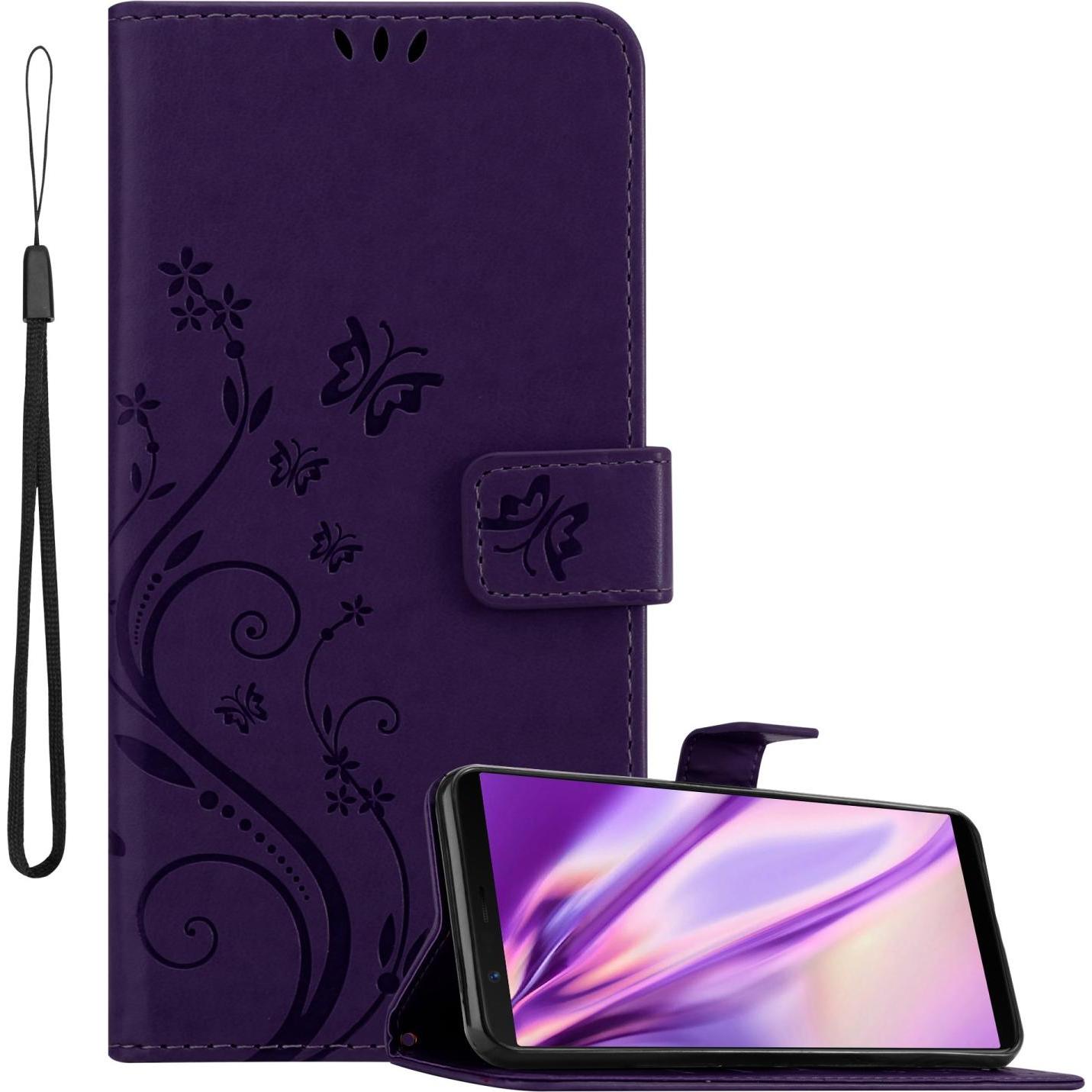 Cadorabo Flower Book Hülle für OnePlus 5T (OnePlus 5T), Smartphone Hülle, Violett