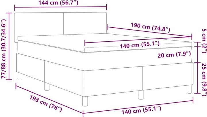 Produktbild vidaXL Boxspringbett (140 x 190 cm)
