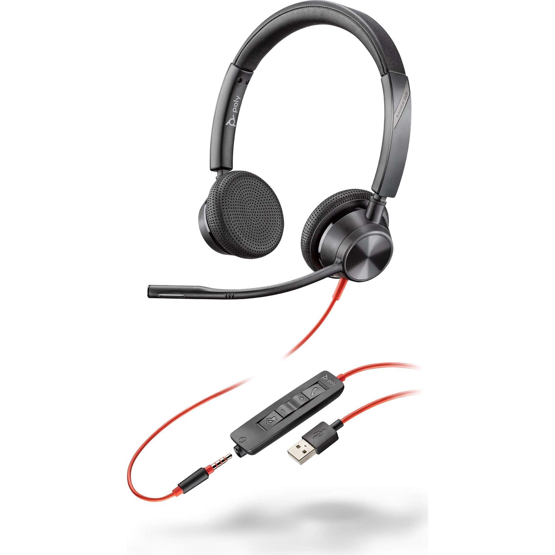 Poly Blackwire C3325 (Kabelgebunden, USB-A), Office Headset, Schwarz