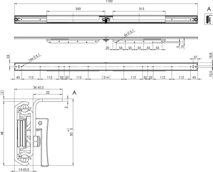 Actual product image Pöttker Extension table runner BASIC SYNCHRON with brake, extension length 1567 mm, galvanised