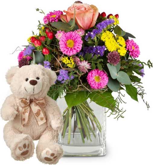 Produktbild Fleurop Kleiner Blumenbote mit Teddybär (weiss)