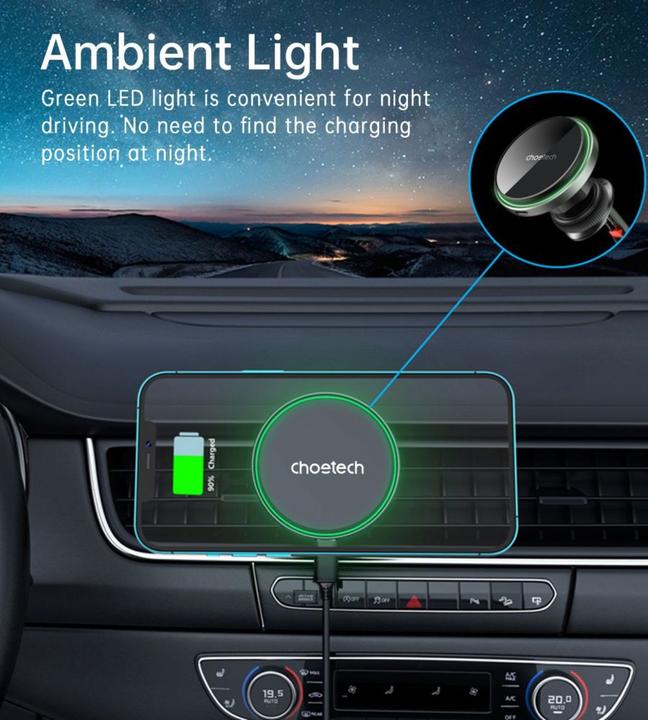Actual product image Choetech T204-F magnetic car holder with 15W wireless charging - black