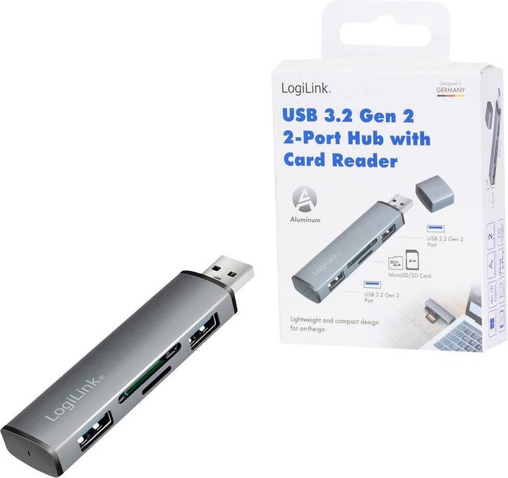 Produktbild LogiLink Cardreader USB 3.2 Hub 2-port grey (USB-A, 4 Ports)