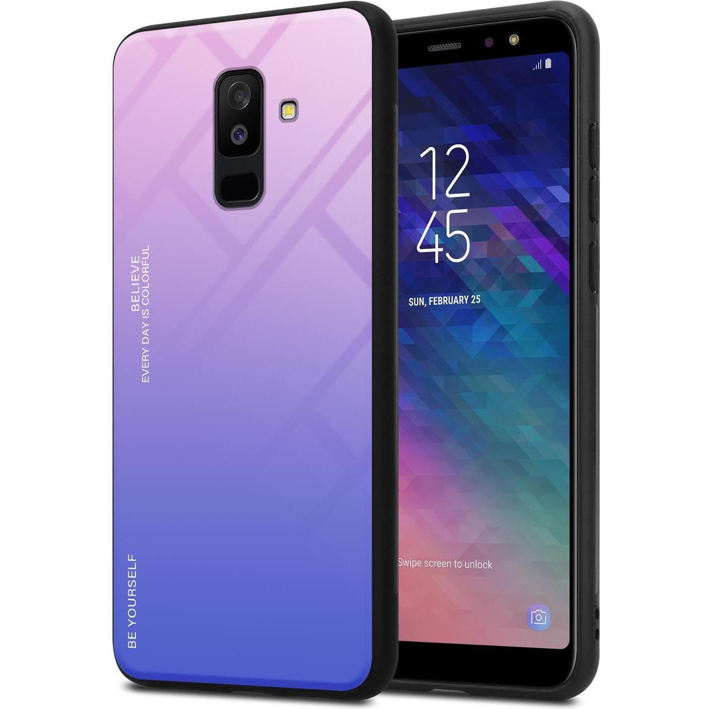 Cadorabo TPU 2 Farben Glas Cover (Samsung Galaxy A6+), Smartphone Hülle, Schwarz