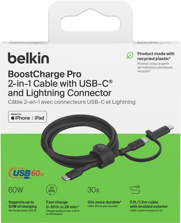 Actual product image Belkin 2-in-1 cable (1.50 m, USB 2.0, 60 W)